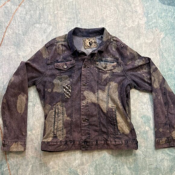 SHELBE SHOP Acid Wash Denim JacketUnisex Purple Blue Jean Coat 42-44 Large